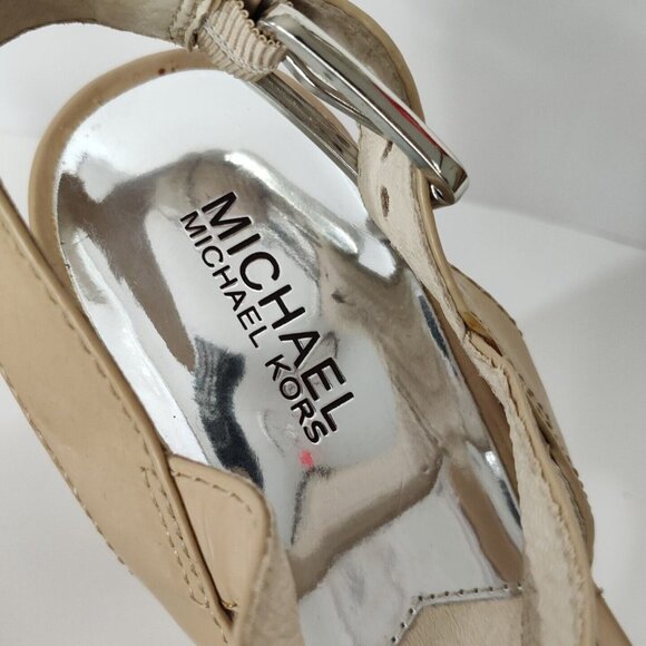 Michael Michael Kors Tan Platform Block Cork Heels Sandal Women Size 8.5 M FLAW - Picture 4 of 10